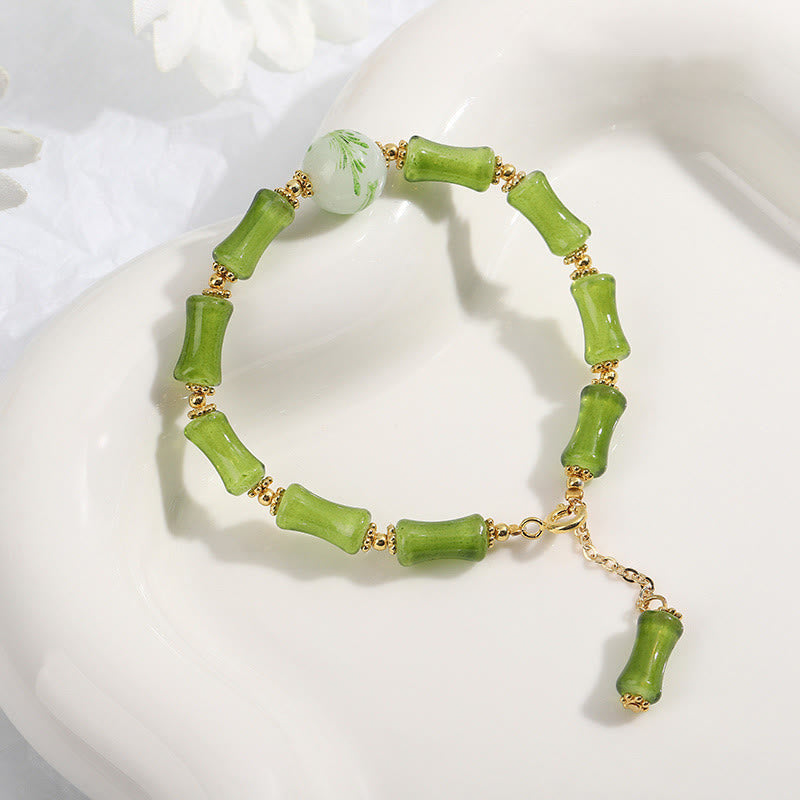 Green Bamboo Liuli Crystal Moss Agate Spiritual Bracelet for Wealth