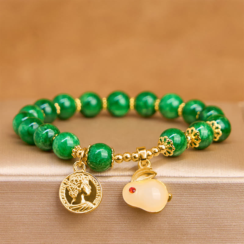 Green Calcite Clarity Bracelet with Rabbit Charm 14-16cm