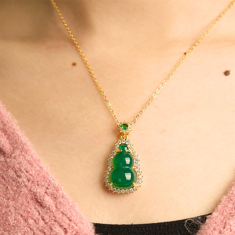 Green Chalcedony Gourd Pendant Necklace for Protection