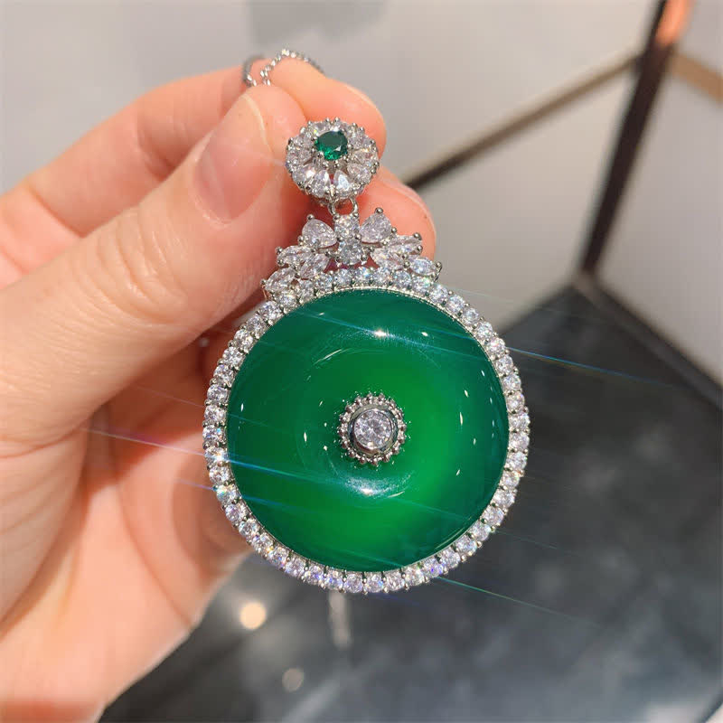 Green Chalcedony Peace Buckle Strength Necklace Pendant