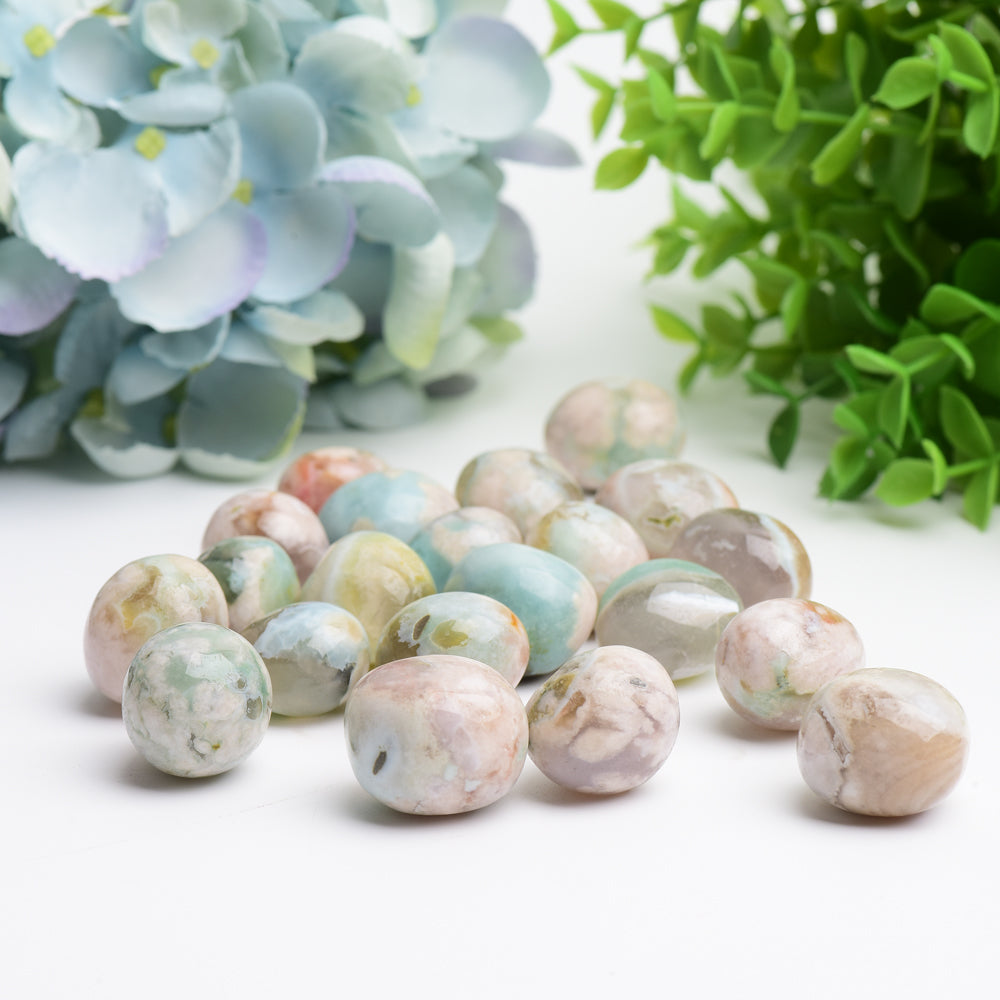 Green Flower Agate Tumbled Stones 0.1-1kg Polished Crystals