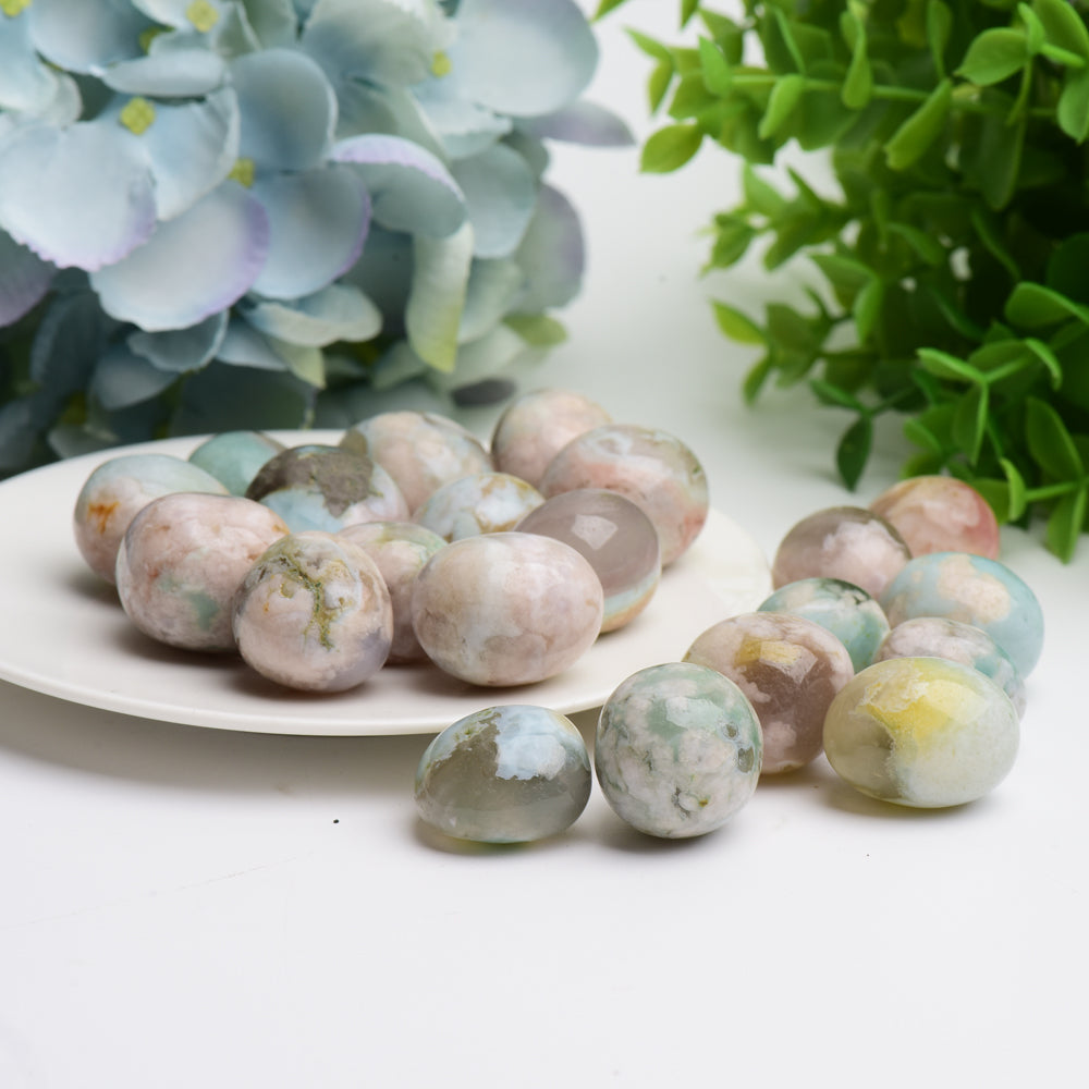 Green Flower Agate Tumbled Stones 0.1-1kg Polished Crystals