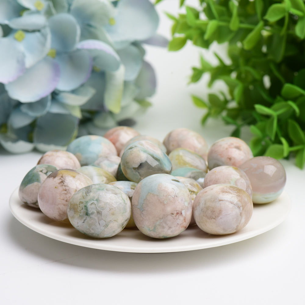 Green Flower Agate Tumbled Stones 0.1-1kg Polished Crystals