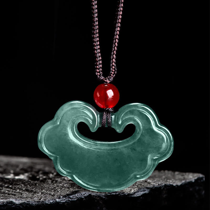 Green Jade Chinese Lock Charm Necklace | Protection & Luck