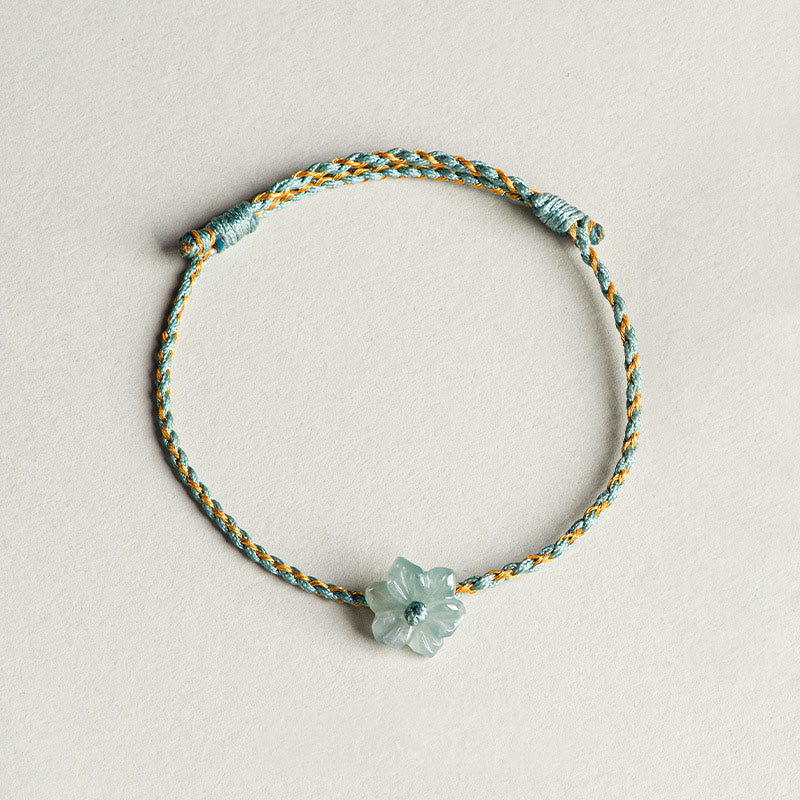Green Jade Orchid Prosperity Bracelet with Braided String