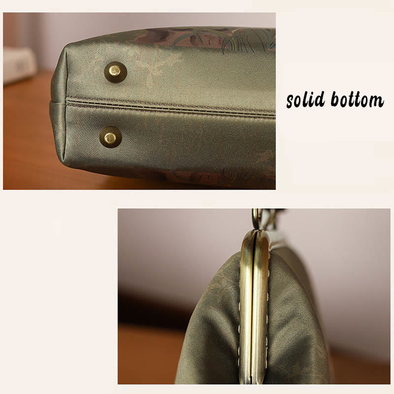 Green Plants Mountains Bamboo Handle Crossbody Bag in Green