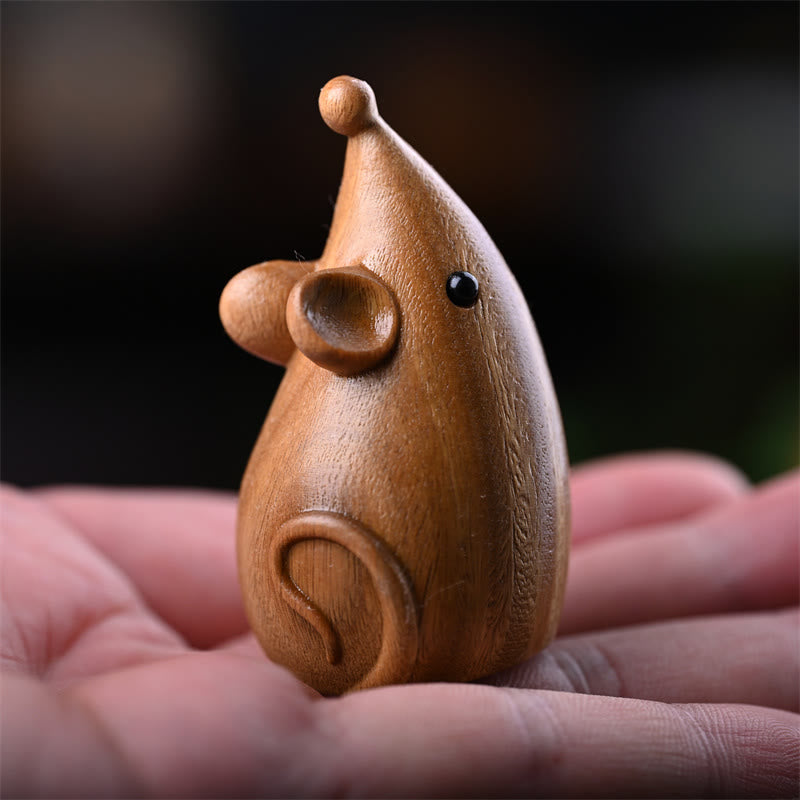 Green Sandalwood Cat and Mouse Figurines | Spiritual Animal Decor