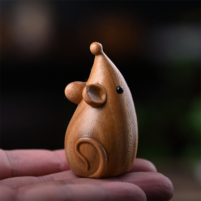 Green Sandalwood Cat and Mouse Figurines | Spiritual Animal Decor