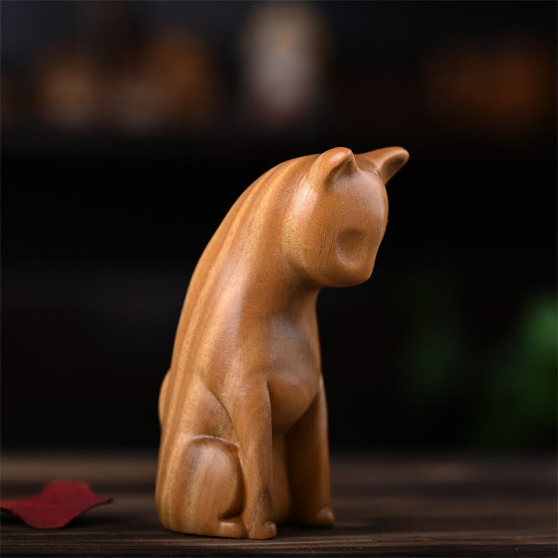 Green Sandalwood Cat and Mouse Figurines | Spiritual Animal Decor