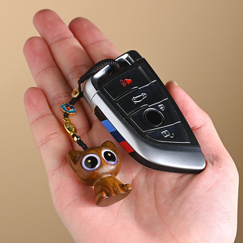 Green Sandalwood Koi Fish Lucky Cat Key Chain Decoration