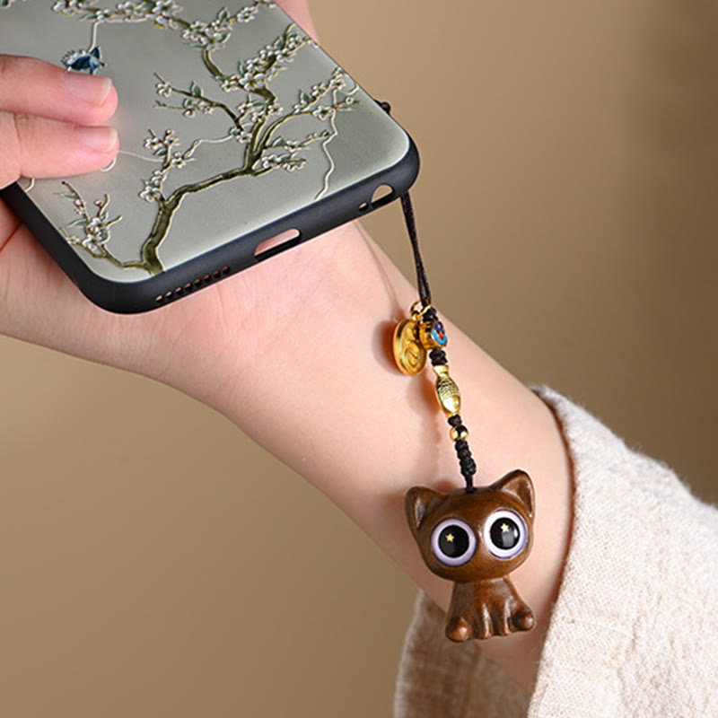 Green Sandalwood Koi Fish Lucky Cat Key Chain Decoration