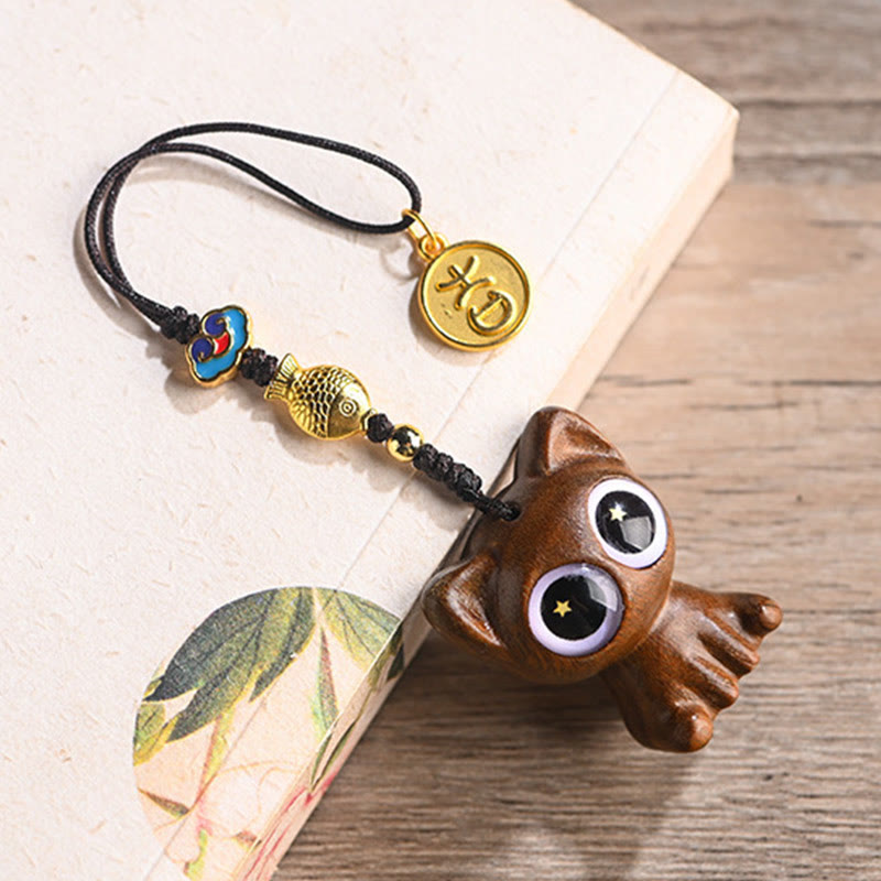 Green Sandalwood Koi Fish Lucky Cat Key Chain Decoration