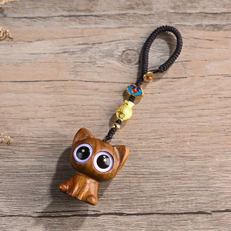 Green Sandalwood Koi Fish Lucky Cat Key Chain Decoration