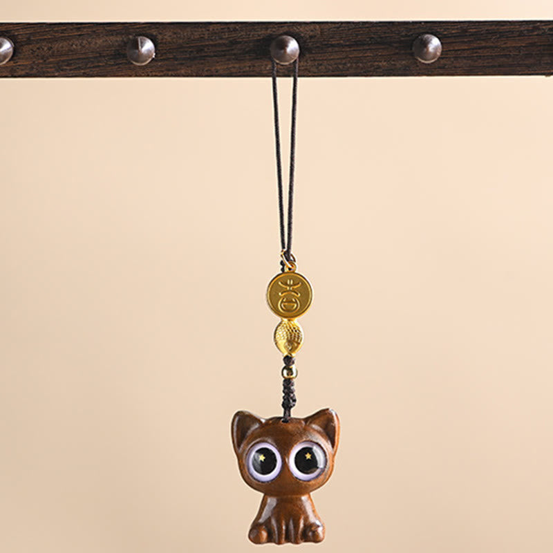 Green Sandalwood Koi Fish Lucky Cat Key Chain Decoration