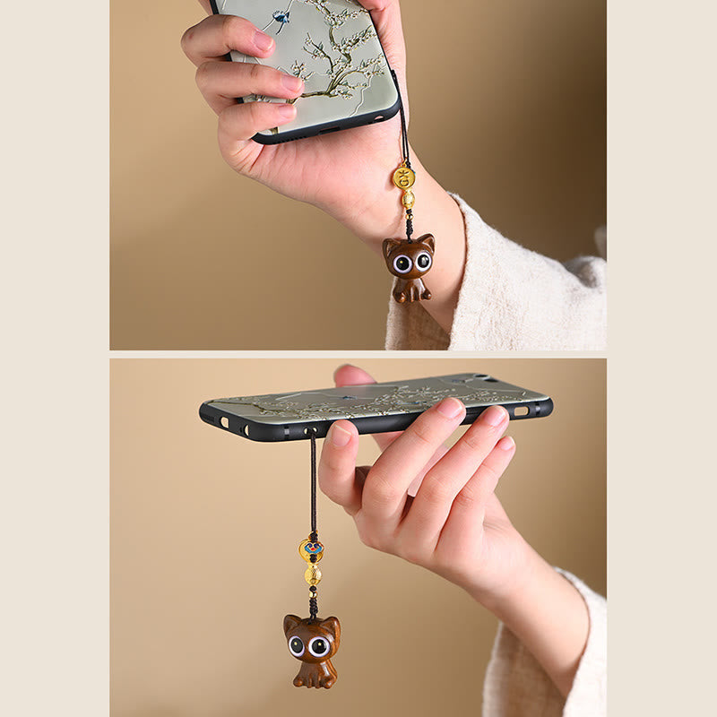 Green Sandalwood Koi Fish Lucky Cat Key Chain Decoration