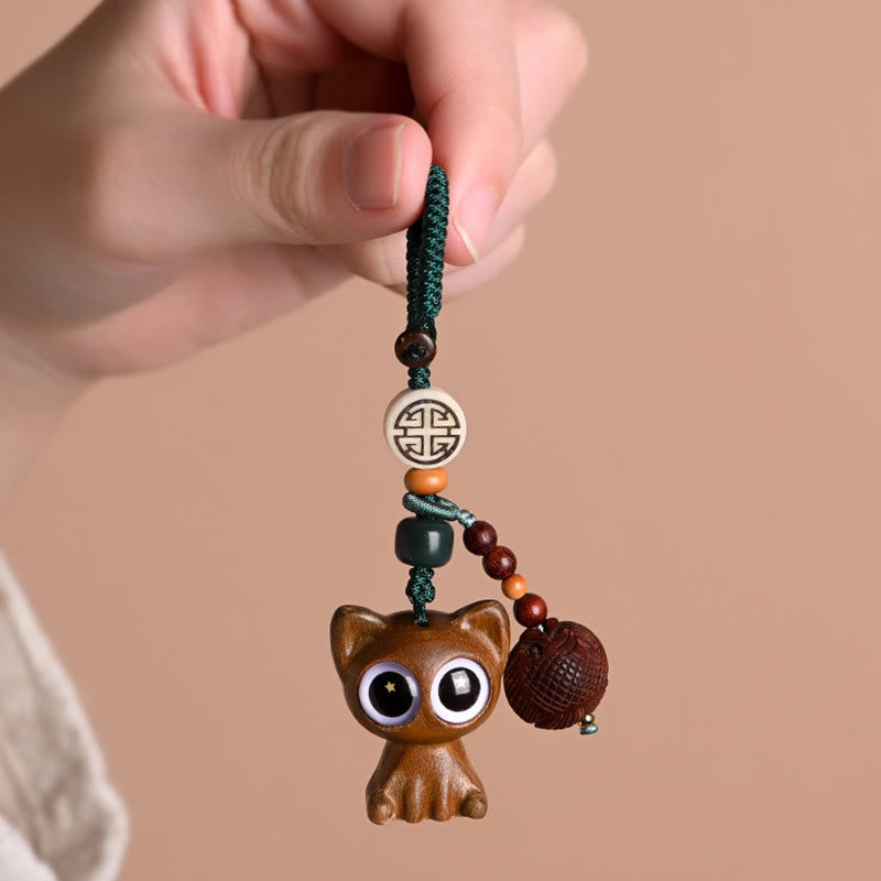 Green Sandalwood Koi Fish Lucky Cat Key Chain Decoration