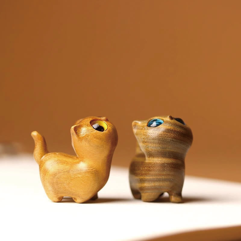 Green Sandalwood Lucky Cat Figurine for Positive Energy