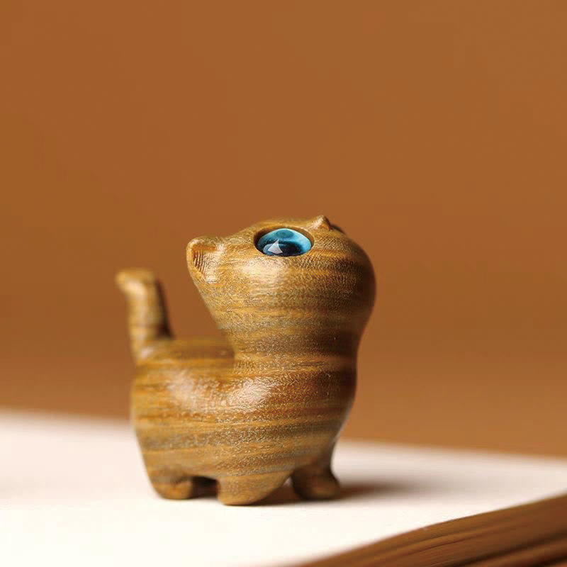 Green Sandalwood Lucky Cat Figurine for Positive Energy