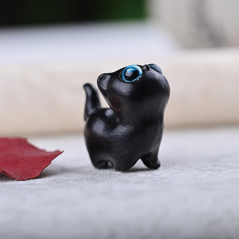 Green Sandalwood Lucky Cat Figurine for Positive Energy