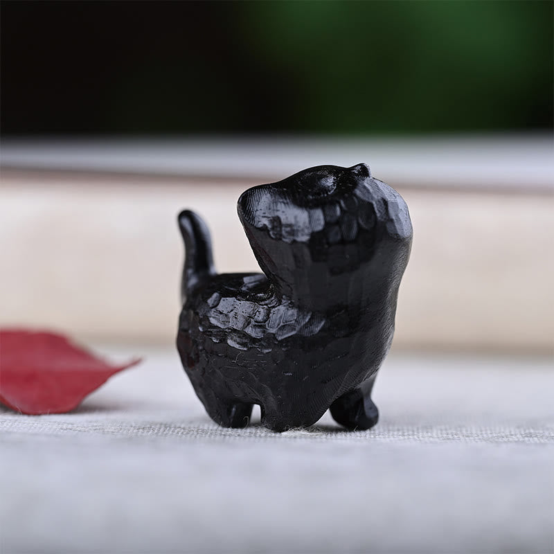 Green Sandalwood Lucky Cat Figurine for Positive Energy