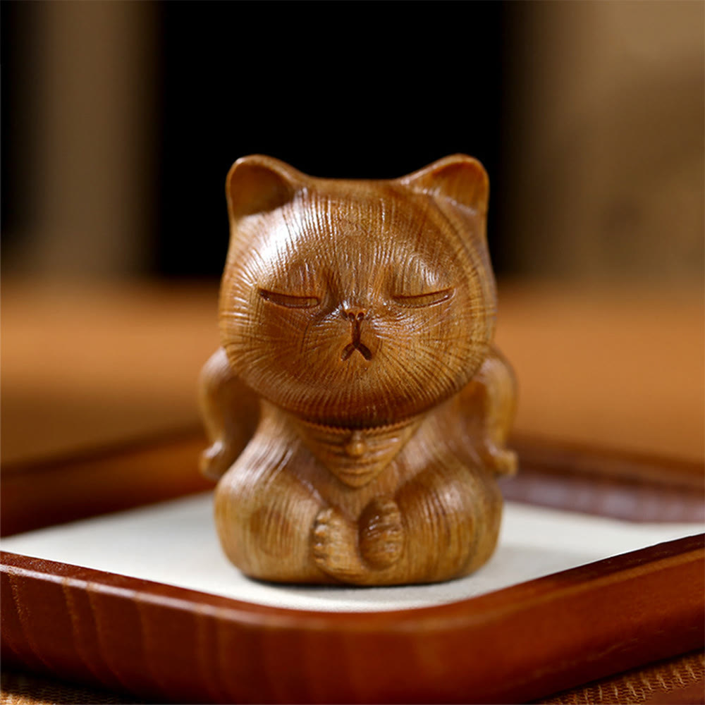Green Sandalwood Lucky Cat Mini Decoration 5cm Lucky Charm