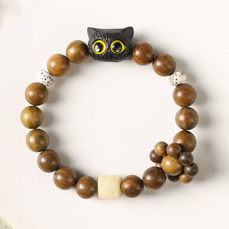 Green Sandalwood Soothing Cat Bracelet 14-17cm Wrist