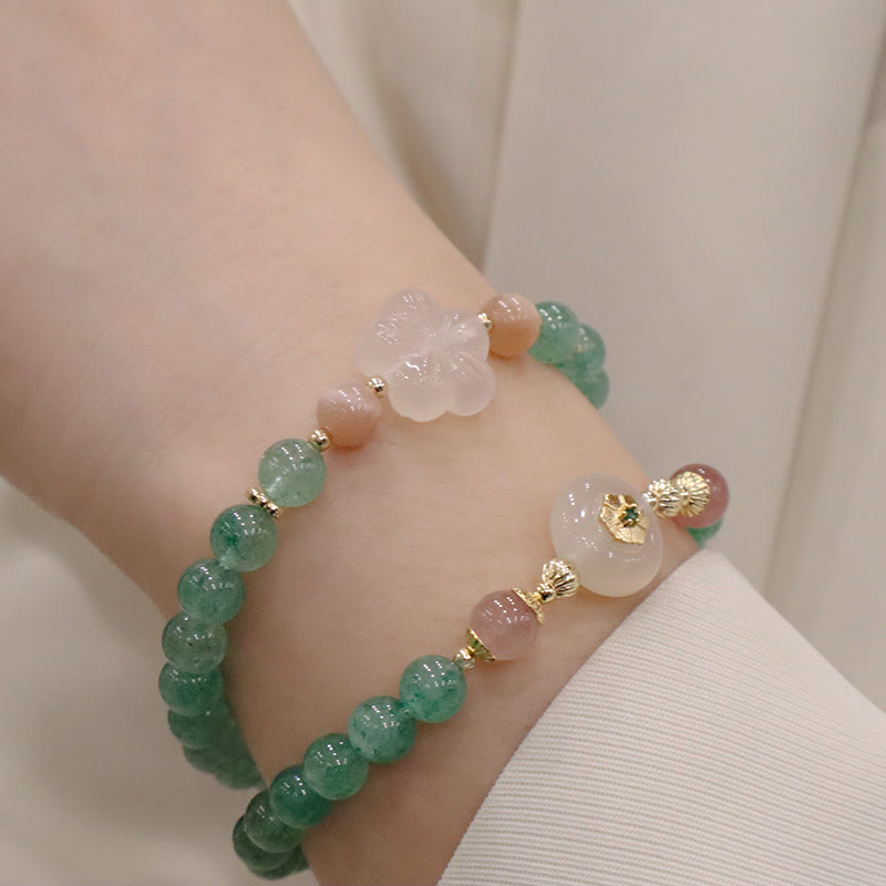 Green Strawberry Quartz Chalcedony Flower Gratitude Bracelet