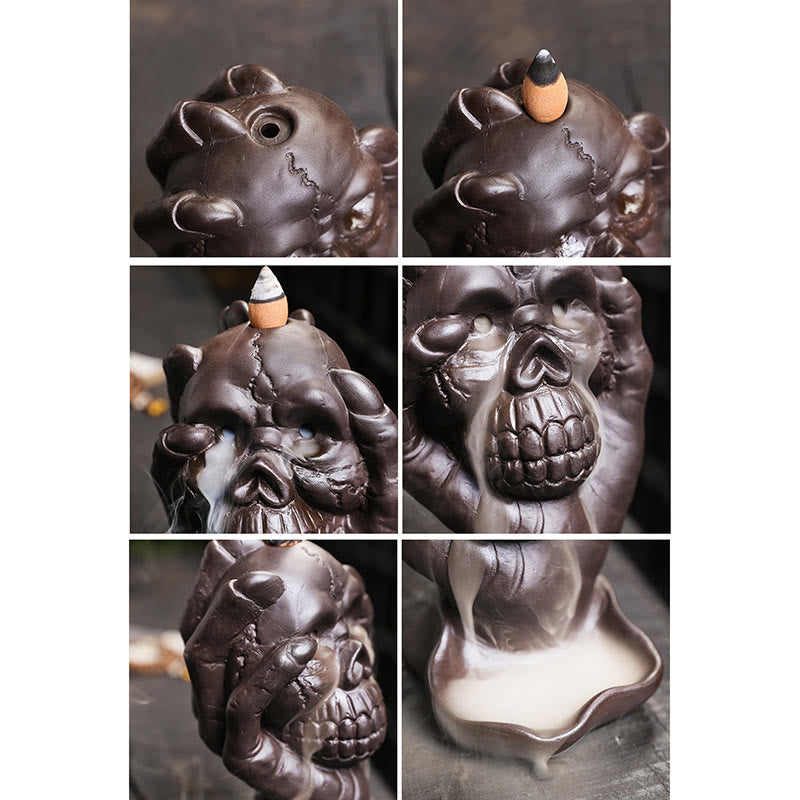 Halloween Skull Purple Clay Spiritual Incense Burner
