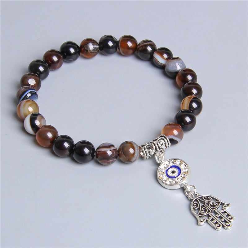 Hamsa Bracelet with Agate and Sunstone Gemstones