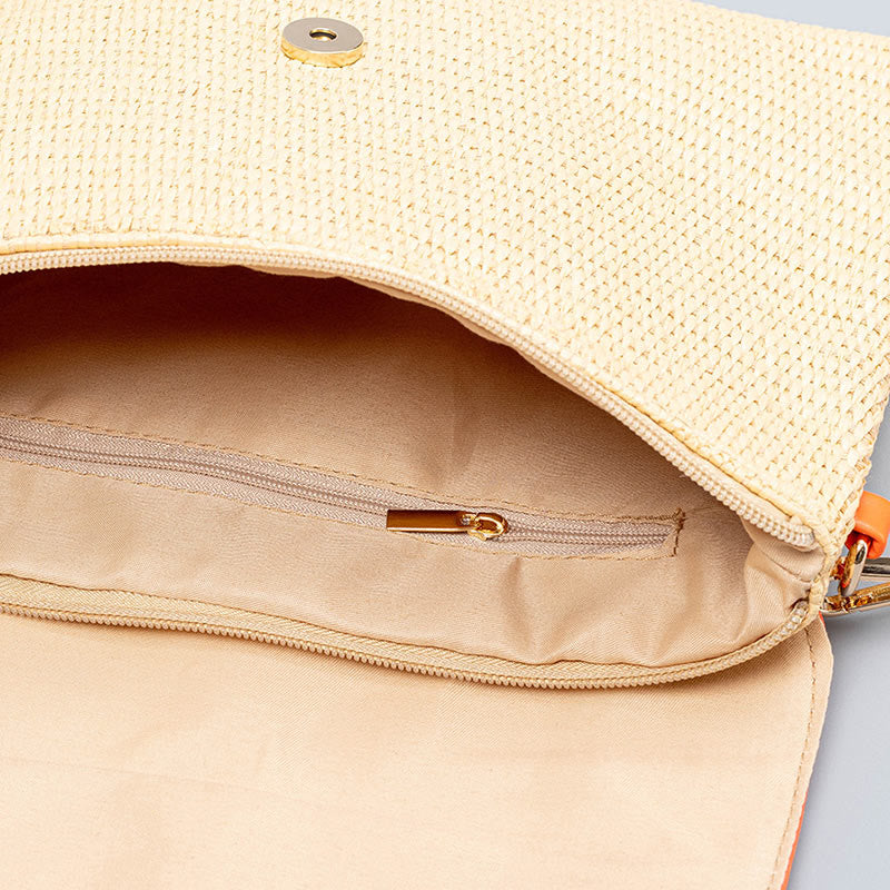 Hamsa Straw Crossbody Bag with Elephant & Flower Designs