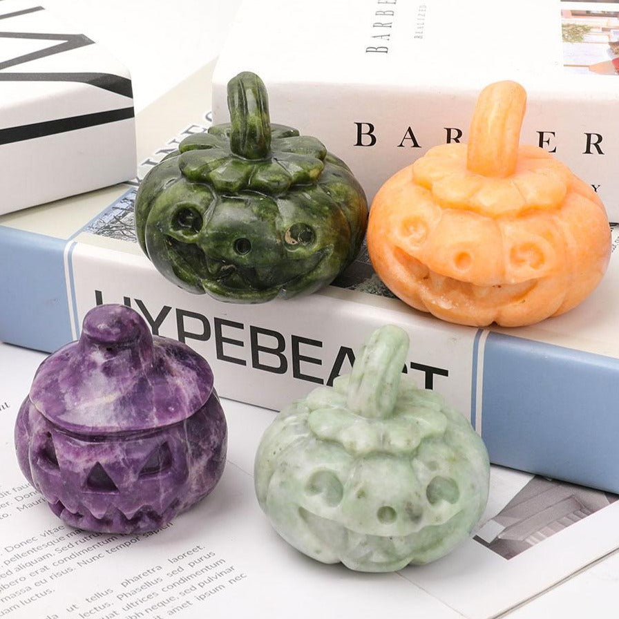 Hand Carved Crystal Pumpkin Figurine 2.2-2.5in for Halloween