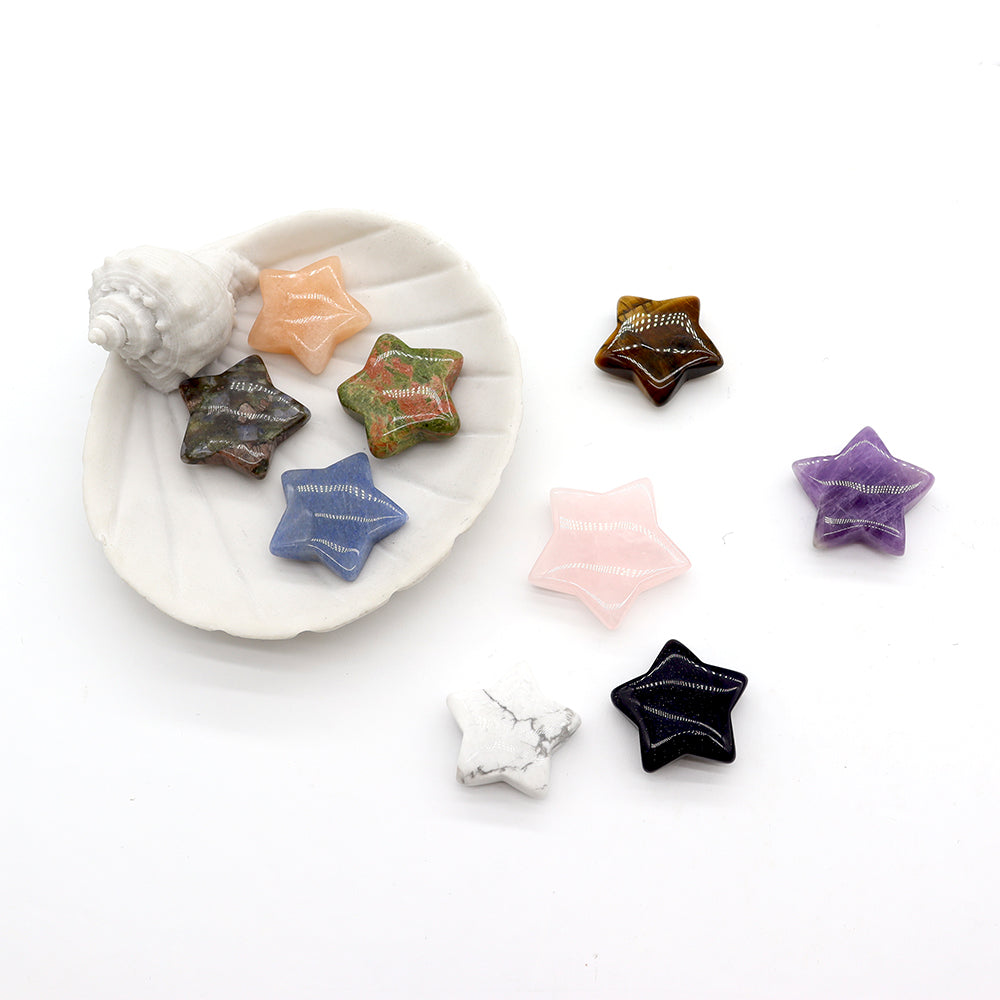Hand-Carved Crystal Stars 10mm Carving for Healing & Chakra