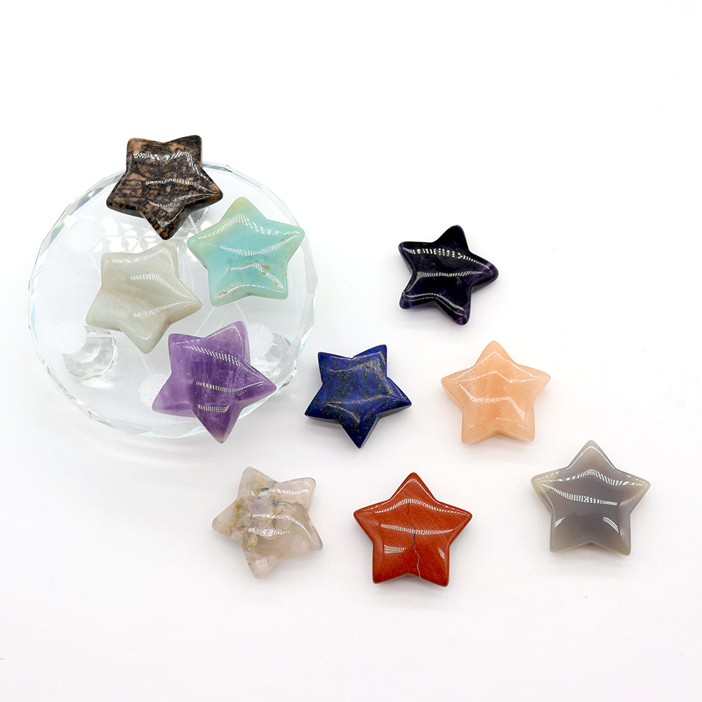 Hand-Carved Crystal Stars 10mm Carving for Healing & Chakra