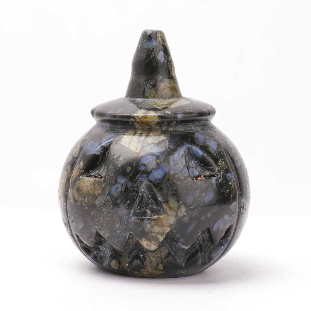 Hand Carved Gemstone Pumpkin Figurine 2" for Halloween Decor