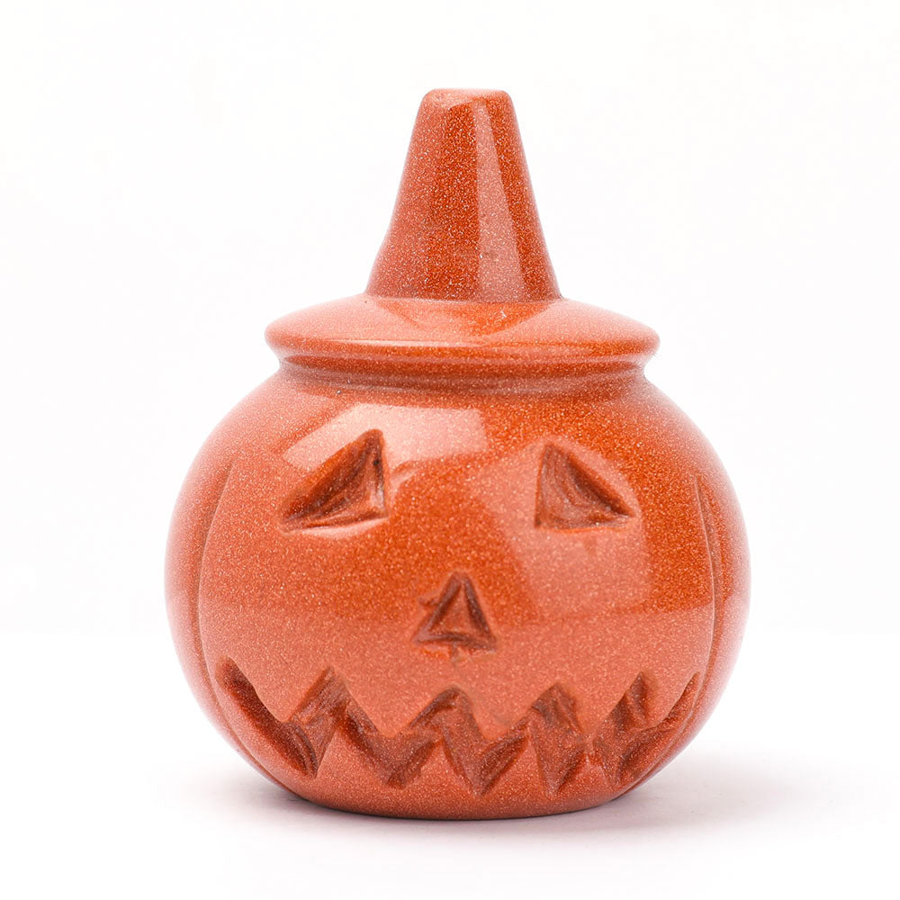Hand Carved Gemstone Pumpkin Figurine 2" for Halloween Decor