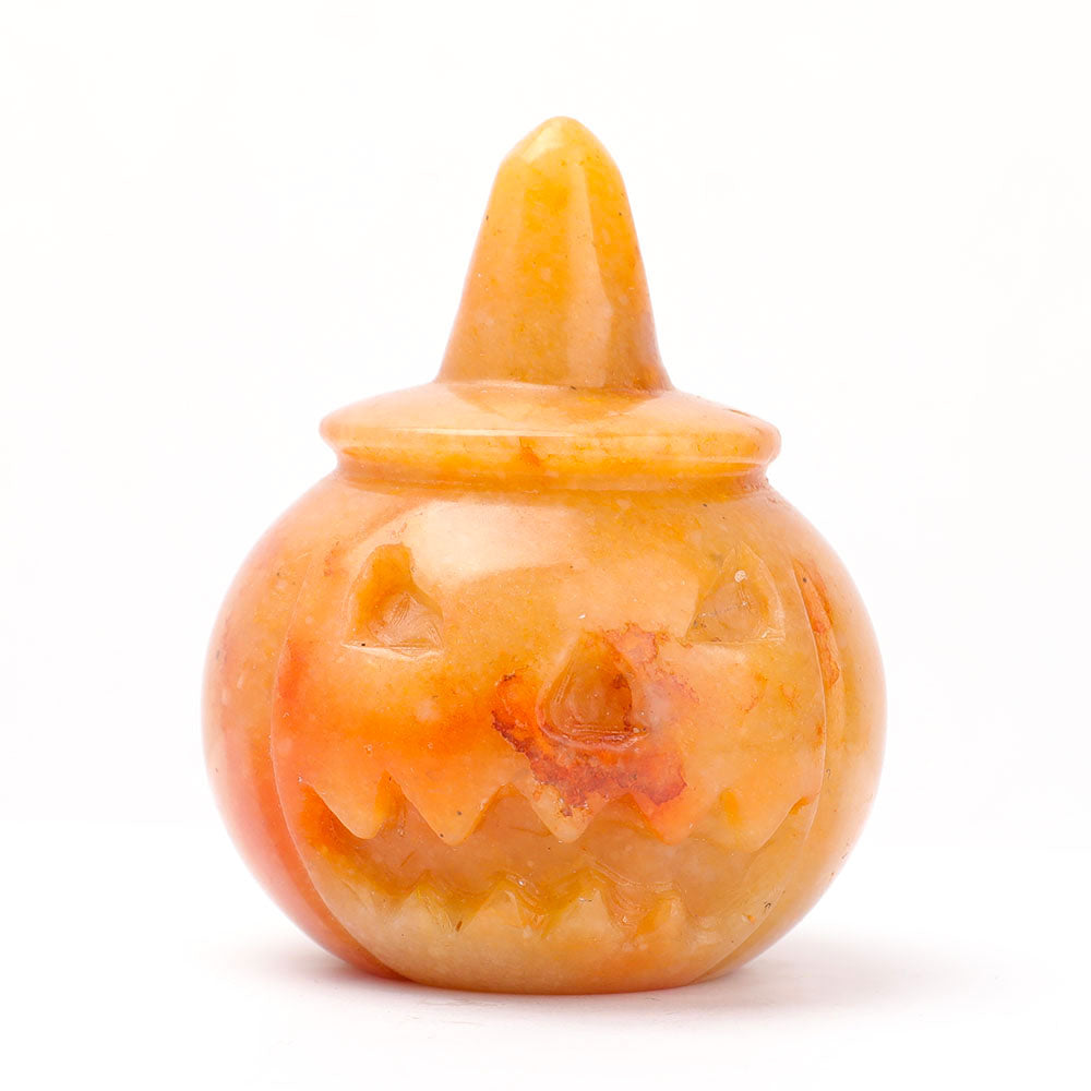 Hand Carved Gemstone Pumpkin Figurine 2" for Halloween Decor