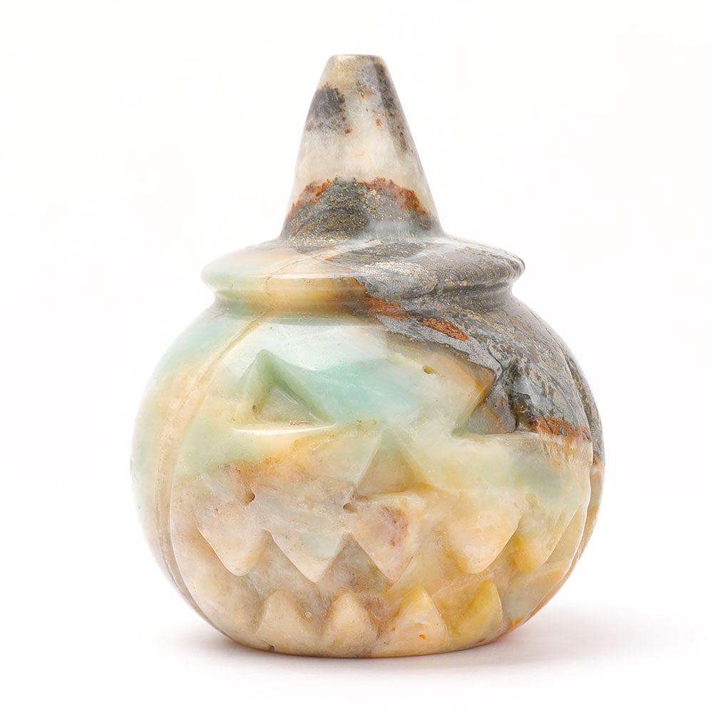 Hand Carved Gemstone Pumpkin Figurine 2" for Halloween Decor