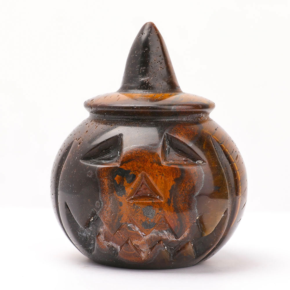 Hand Carved Gemstone Pumpkin Figurine 2" for Halloween Decor