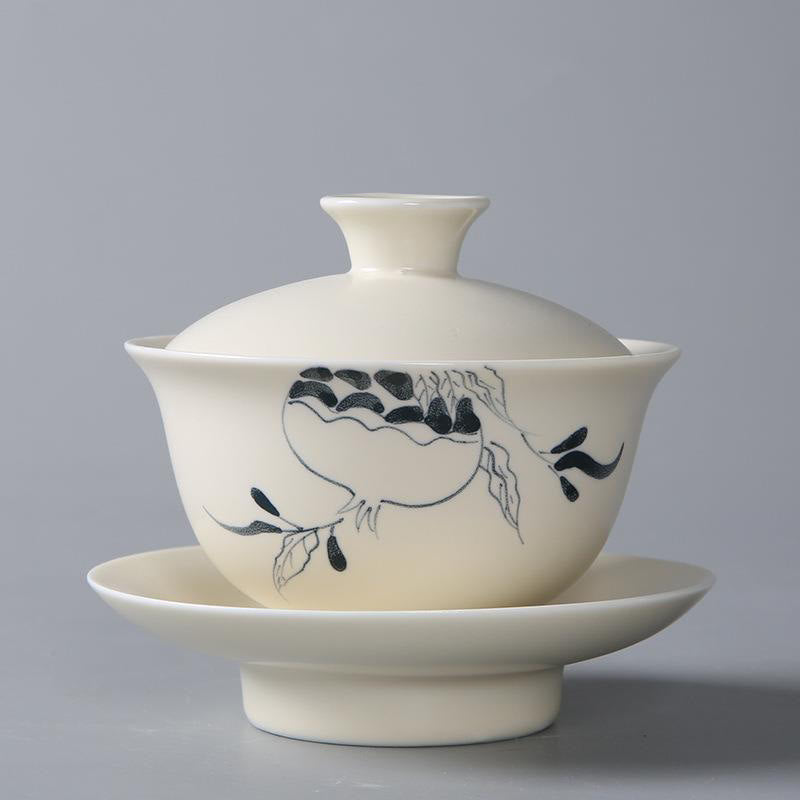 Hand Painted Ceramic Gaiwan Tea Cup With Lid 200ml | Zen Decor