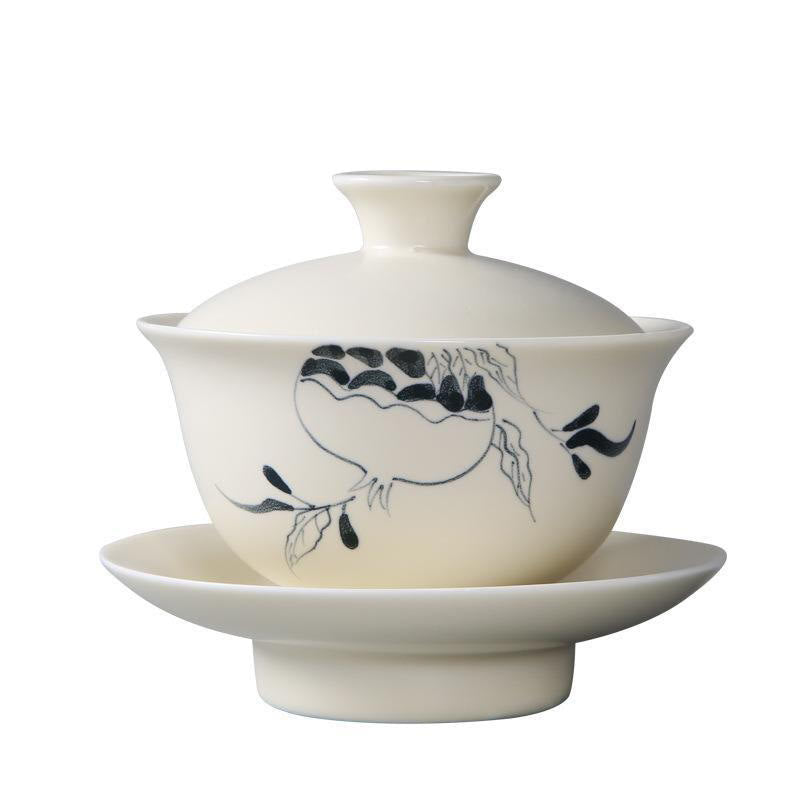 Hand Painted Ceramic Gaiwan Tea Cup With Lid 200ml | Zen Decor