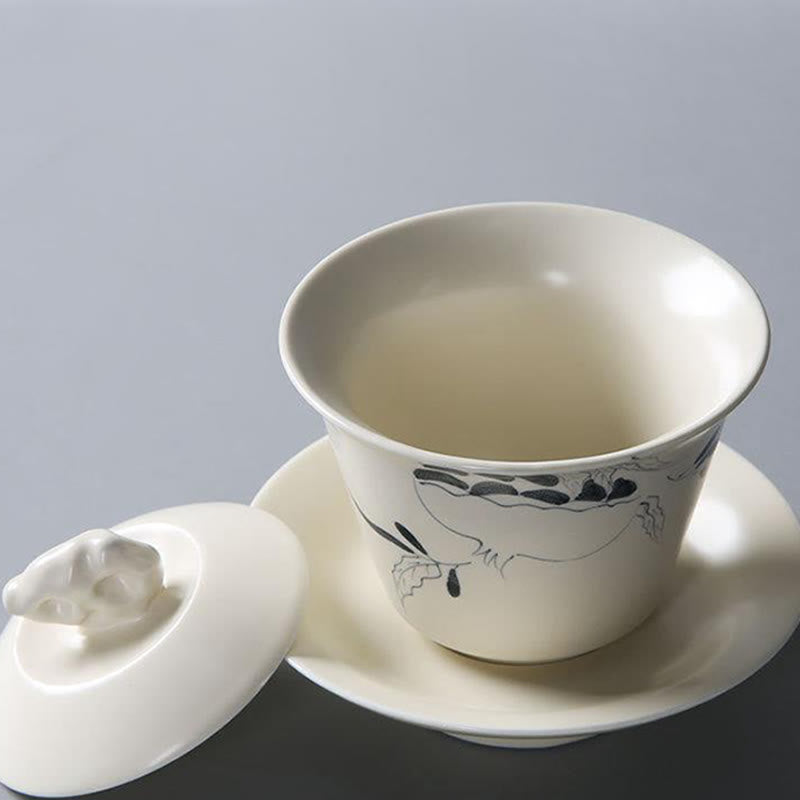 Hand Painted Ceramic Gaiwan Tea Cup With Lid 200ml | Zen Decor
