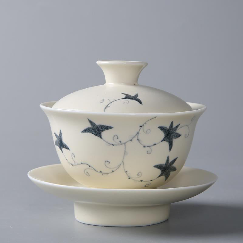 Hand Painted Ceramic Gaiwan Tea Cup With Lid 200ml | Zen Decor