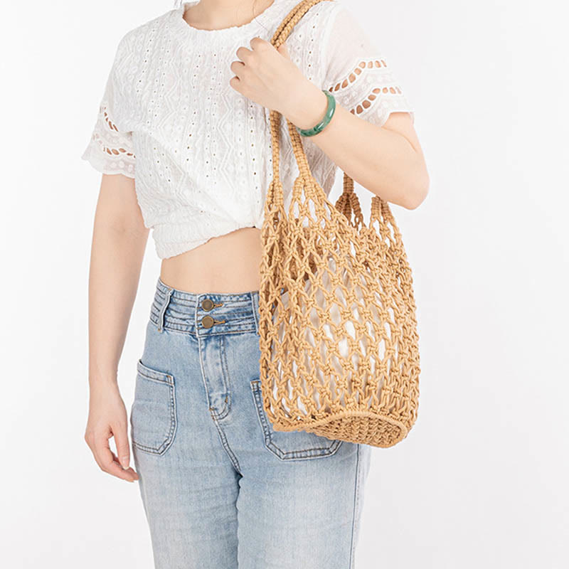 Hand-Woven Cotton Thread Shoulder Bag for Yoga