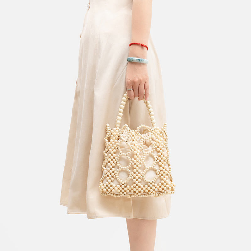 Hand-woven Round Hollow Wooden Beads Handbag - Bohemian Style