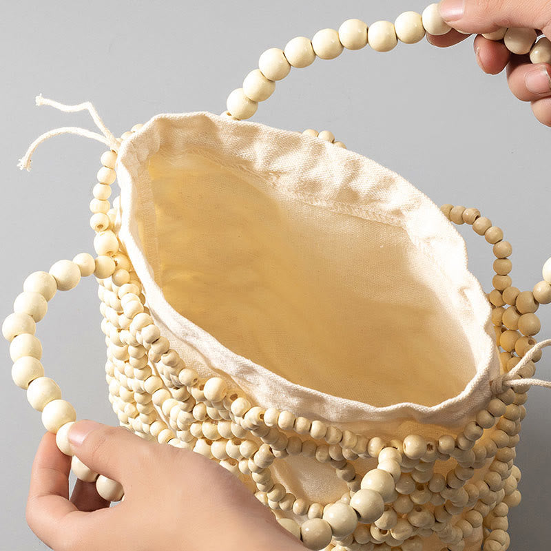 Hand-woven Round Hollow Wooden Beads Handbag - Bohemian Style