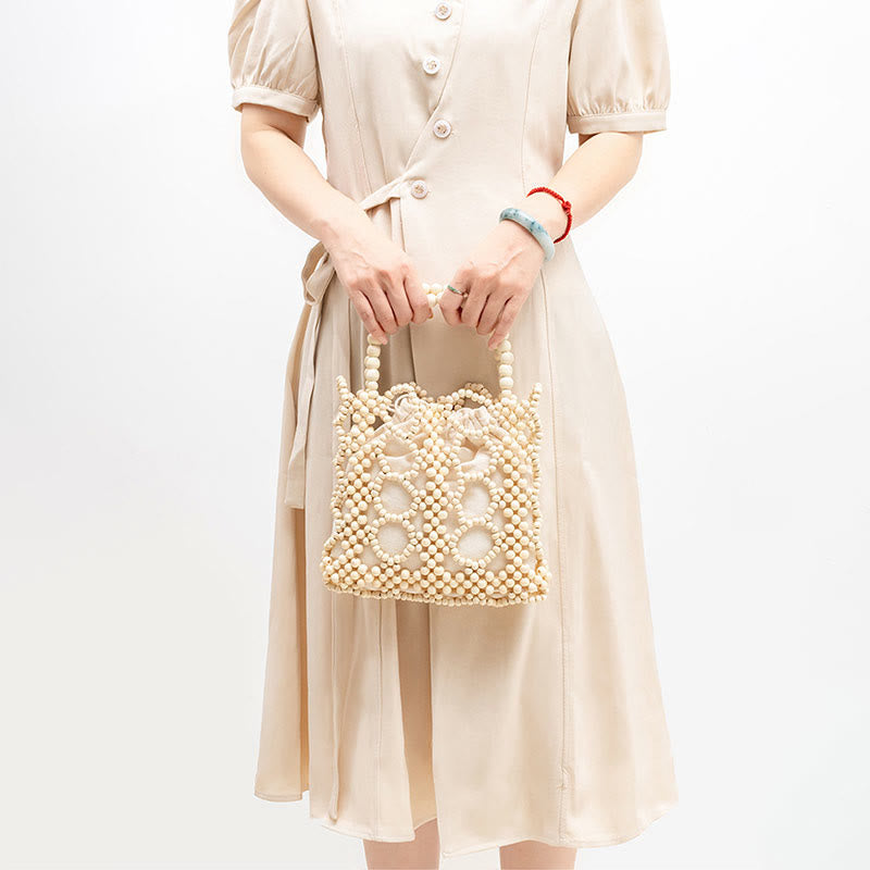 Hand-woven Round Hollow Wooden Beads Handbag - Bohemian Style