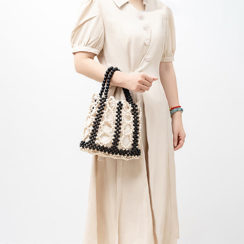 Hand-woven Round Hollow Wooden Beads Handbag - Bohemian Style