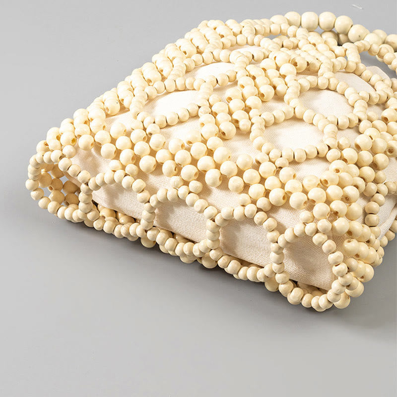 Hand-woven Round Hollow Wooden Beads Handbag - Bohemian Style