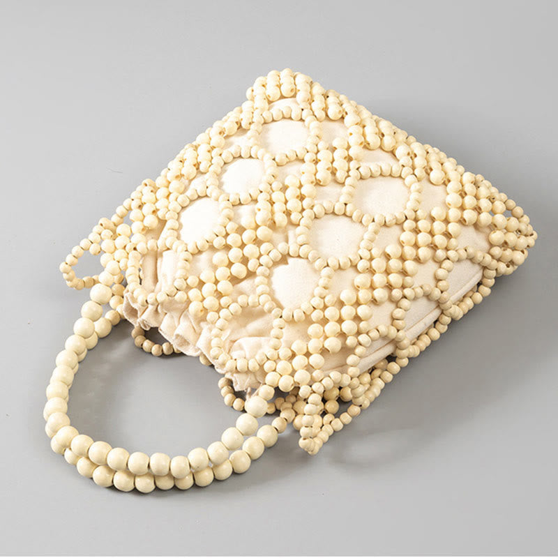 Hand-woven Round Hollow Wooden Beads Handbag - Bohemian Style
