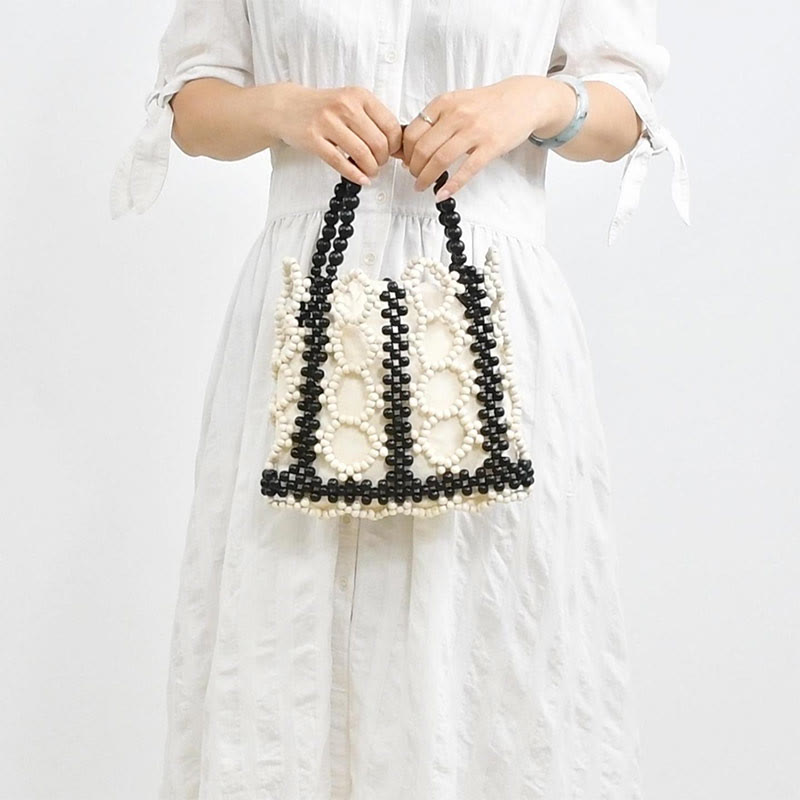 Hand-woven Round Hollow Wooden Beads Handbag - Bohemian Style